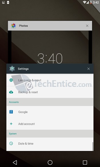 Android L Settings Window