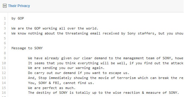 Sony hackers warn the company to halt release of movie 