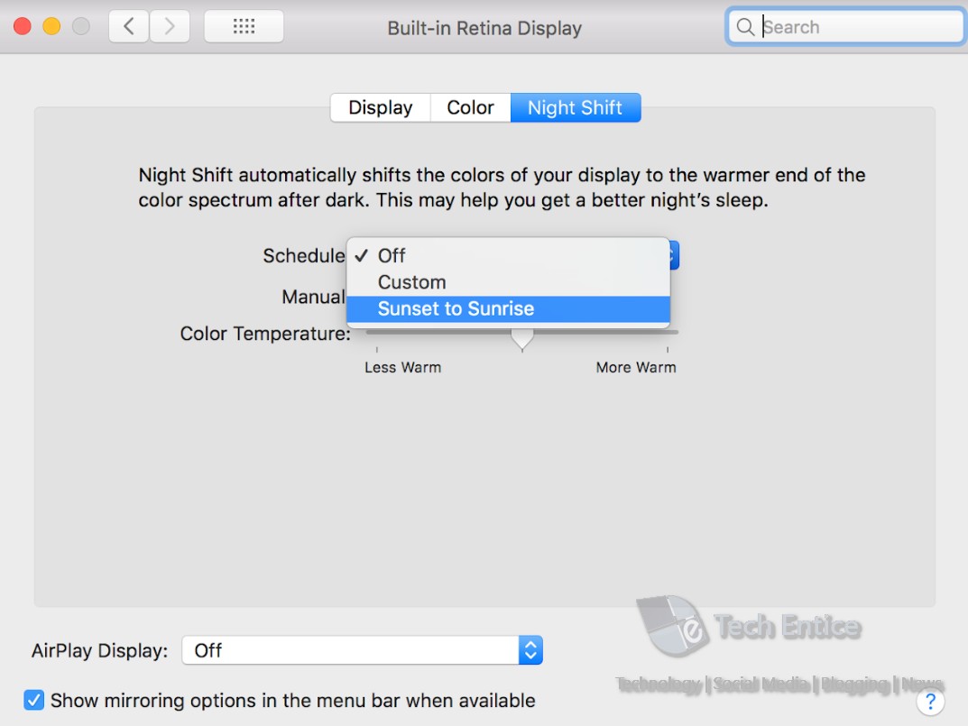 night shift mac os x el capitan