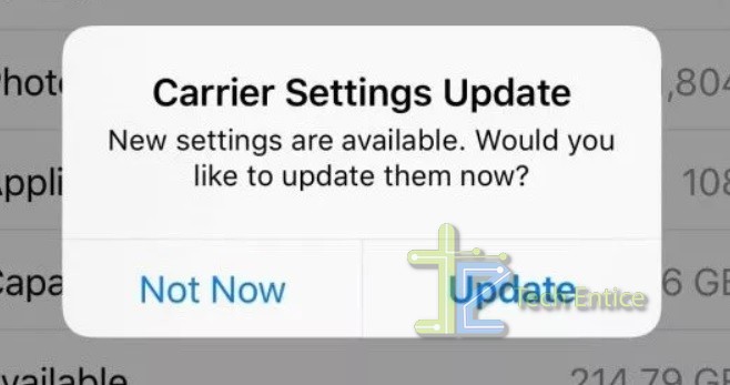 Update carrier settings iOS