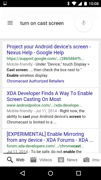 Cast Screen in Google Now