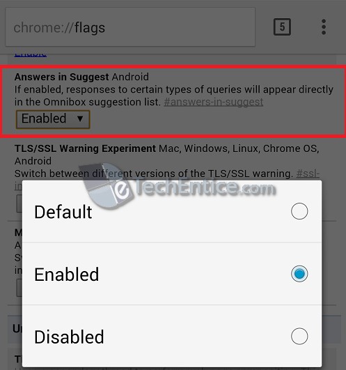 enable answer in suggest Chrome Android app