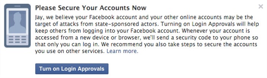 Facebook will now warn its users against States sponsored attacks