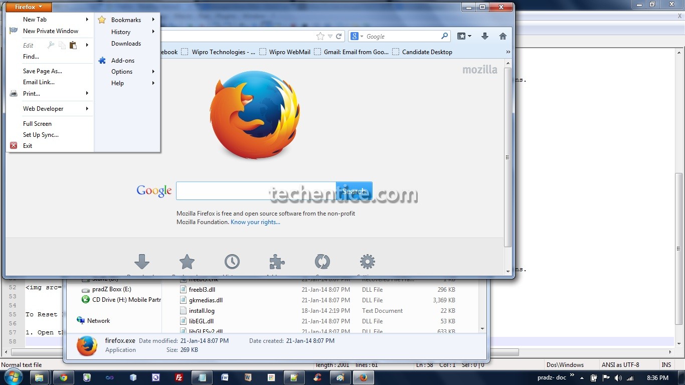 Firefox menu