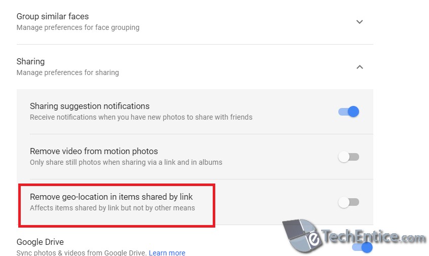 Remove Geo Locations From Shared Album links