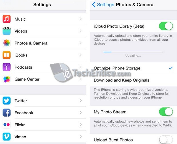 Apple iCloud Photo Library Beta options