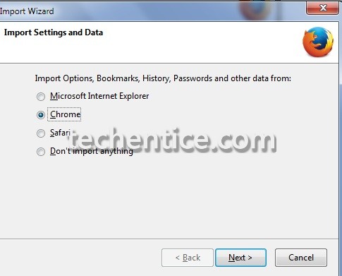 Firefox Import settings