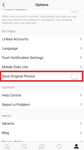 How to disable automatic Photo saving in Instagram for iOS?