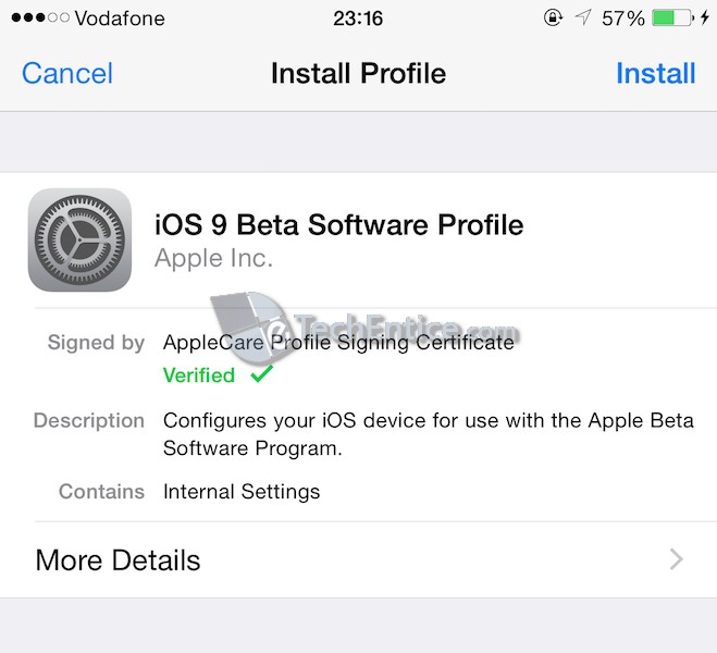 Install iOS 9 Software Profile