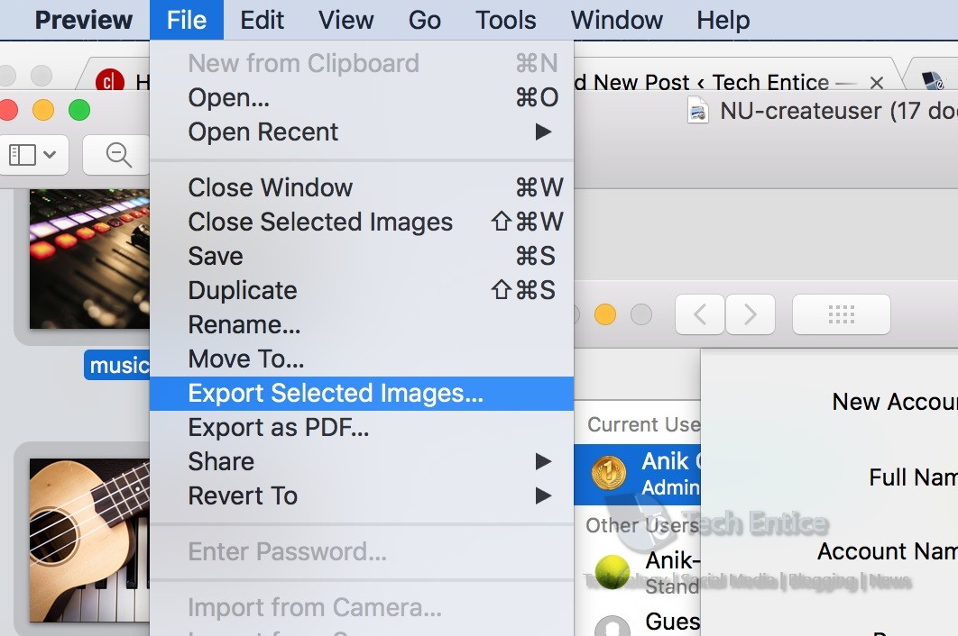 export selected images
