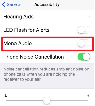 Apple iOS mono audio