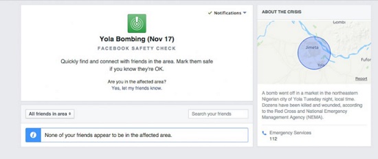 Facebook activates Safety Check after bombing attacks on Yola Nigeria