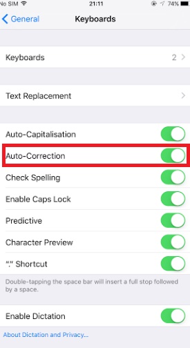How to Turn Off Keybooard Word Auto-Correction in iPhone