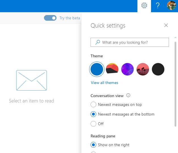 change theme in outlook mail