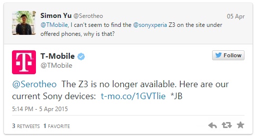 T-Mobile removes support from Sony Xperia Z3