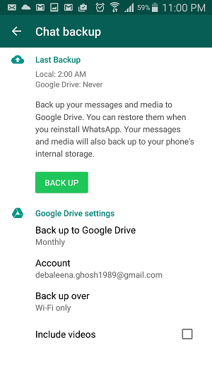 How to backup your chats and videos of WhatsApp on GoogleDrive?