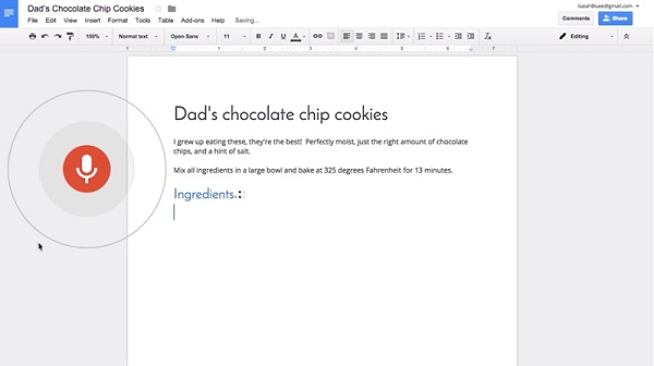 Google Docs on the web enables voice command support