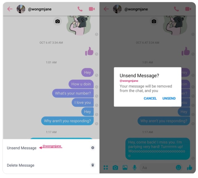 unsend a message on messenger