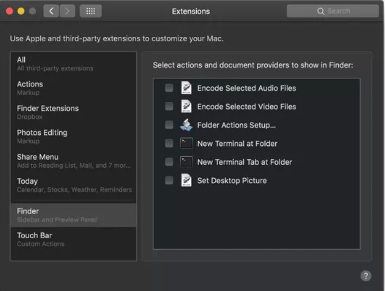 mojave quick actions