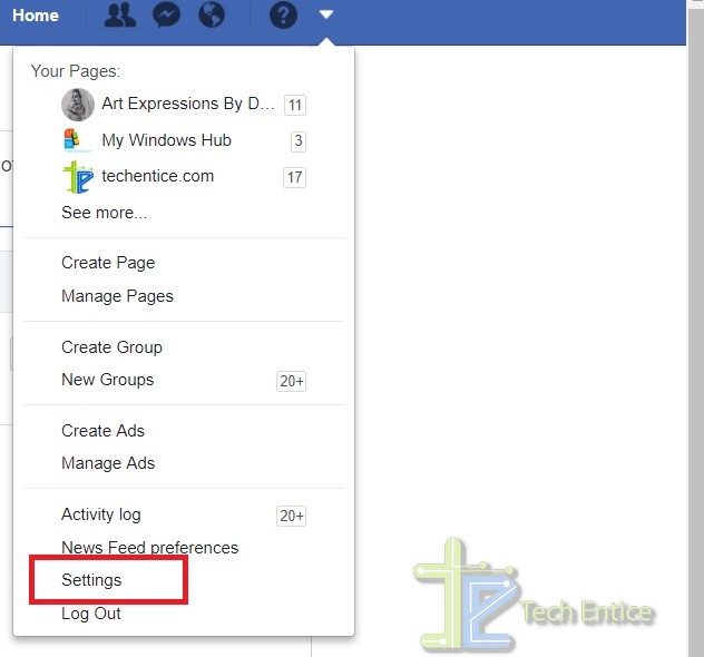 Settings Facebook