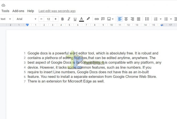 \Line number in google docs