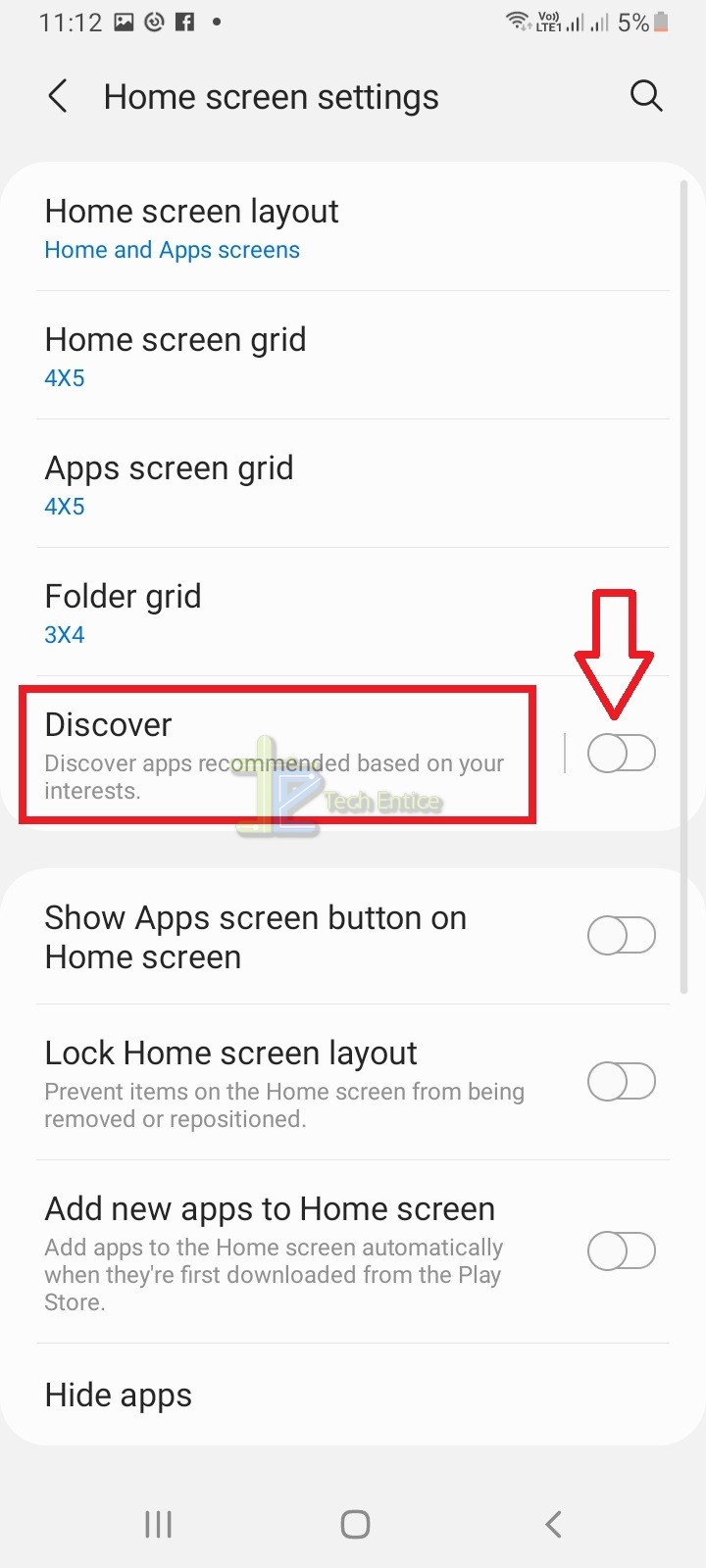 How do I turn off Discover on my Samsung smartphone