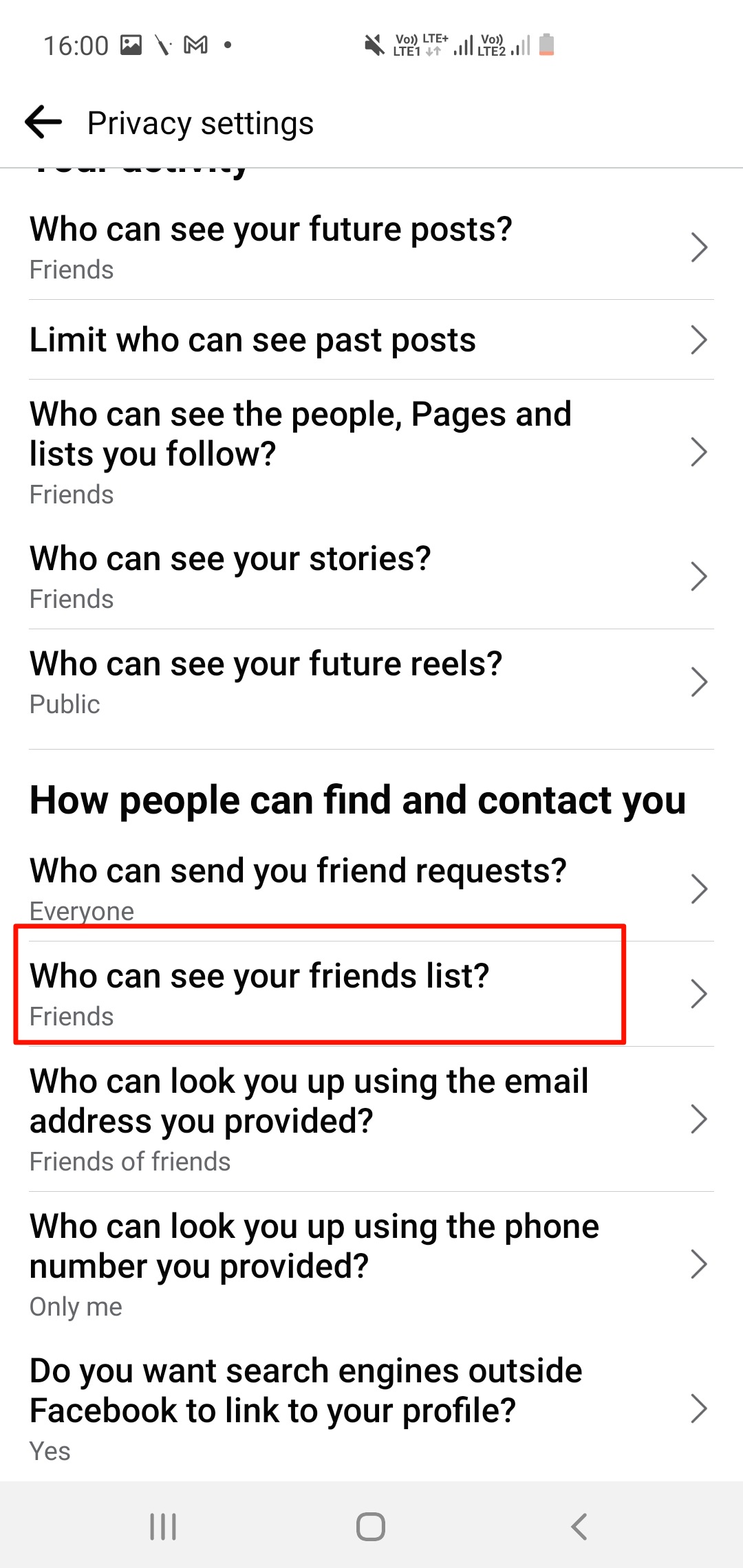 facebook hiding friends list