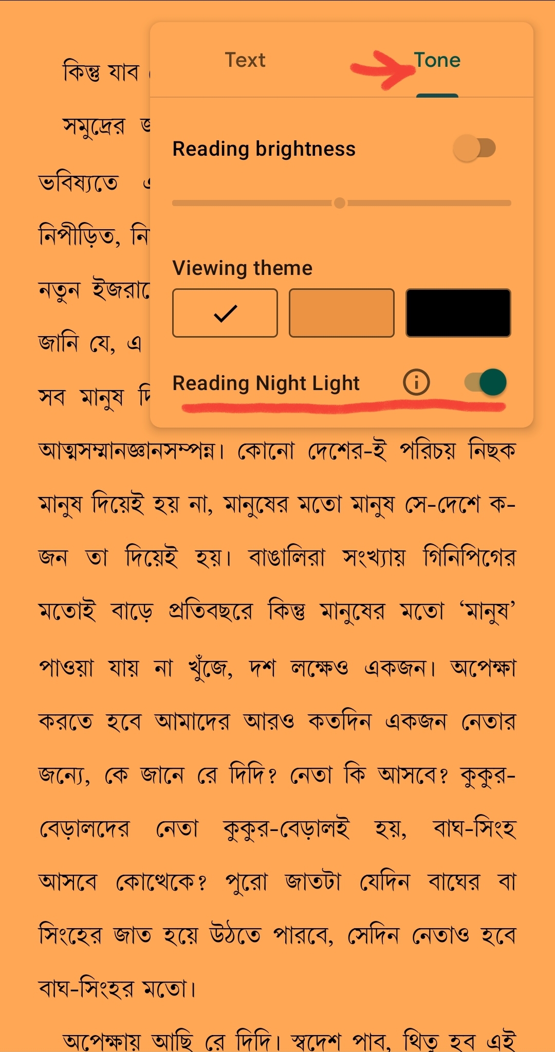 How To Turn On/Off Reading Night Light In Google Play Books?
