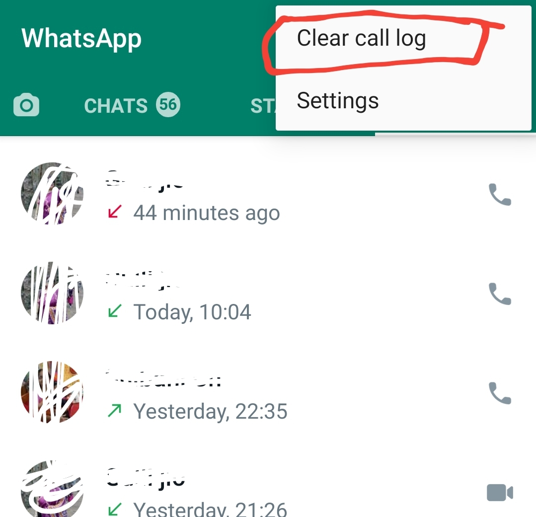 Delete WhatsApp Call Log clear call log
