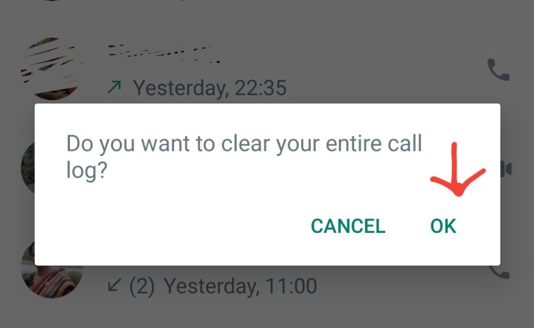 how to delete call log from whatsapp web