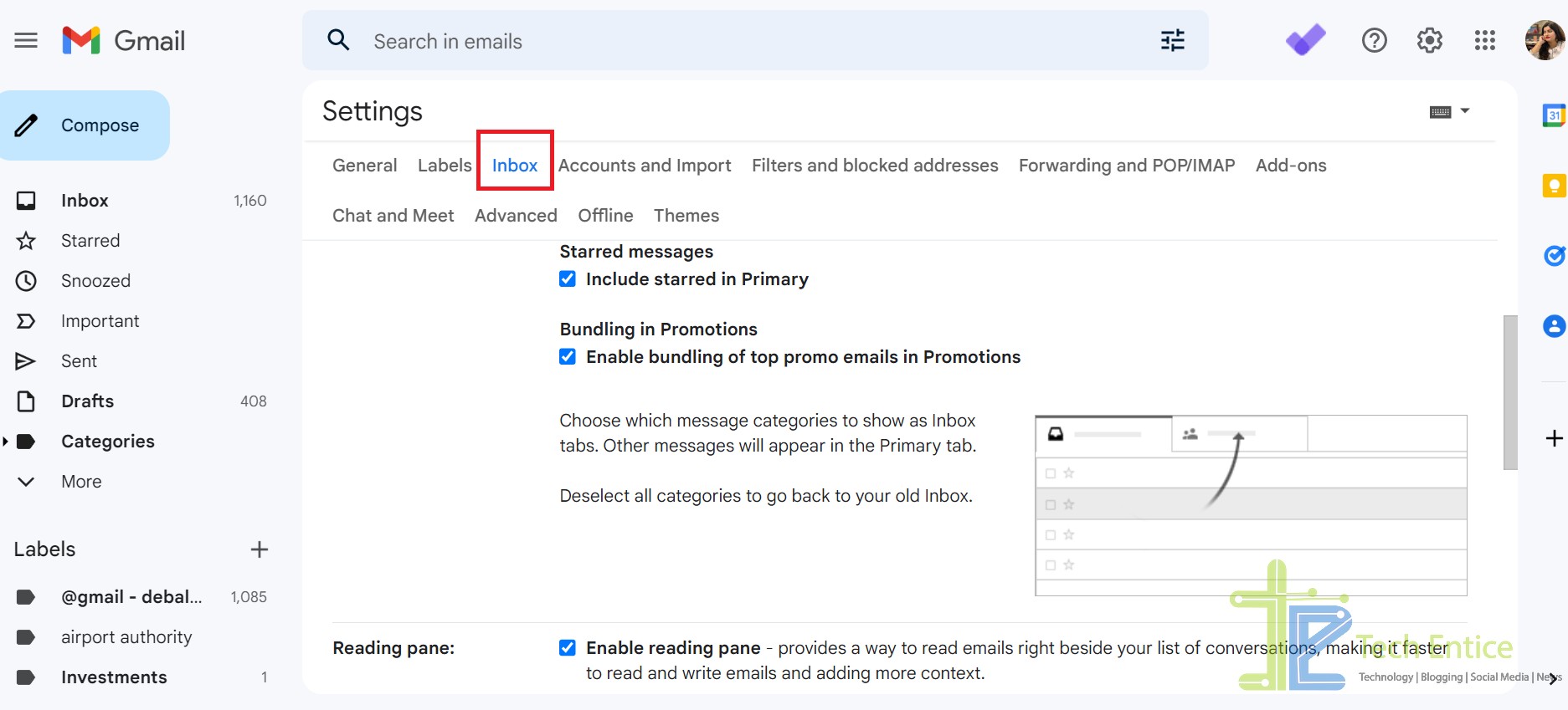 inbox settings gmail desktop version