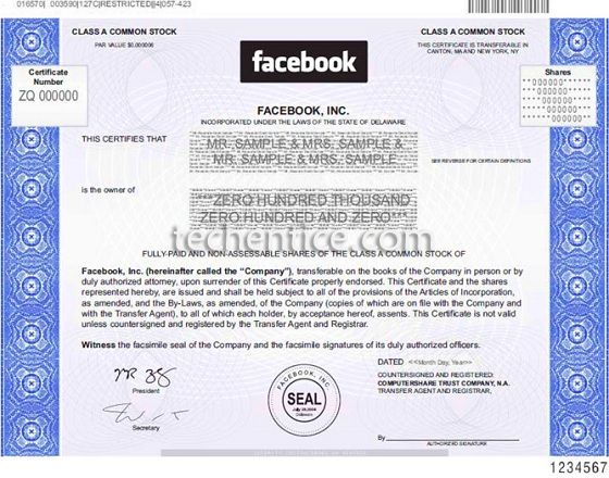 facebook stock certificate