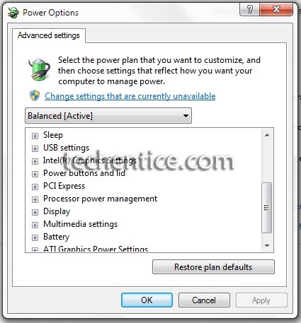 Windows 7 power options